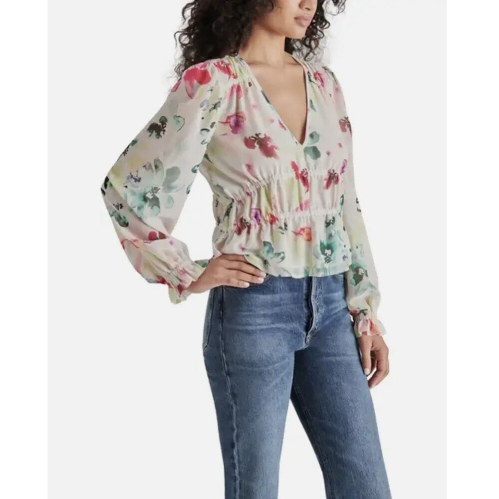 Steve Madden Ardenne Floral Sheer Peplum Top NWT S Boho Romantic Feminine